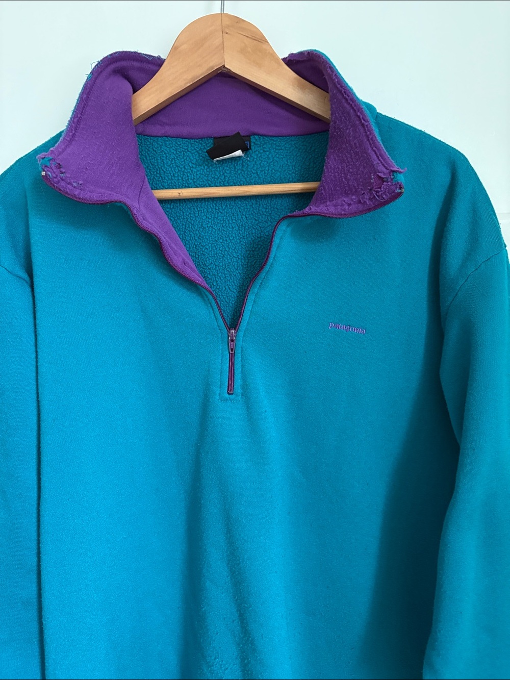 Vintage 90s Patagonia Capilene 1/4 Zip Fleece Pullover XXL Teal Purple USA Made